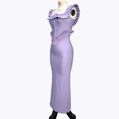SB3448 Luxurious Women's Sleeveless Beaded Elegant Purple Evening Dress Bandage Bodycon Dress for Women's Dinner Party