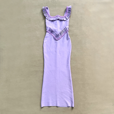 SB3448 Luxurious Women's Sleeveless Beaded Elegant Purple Evening Dress Bandage Bodycon Dress for Women's Dinner Party