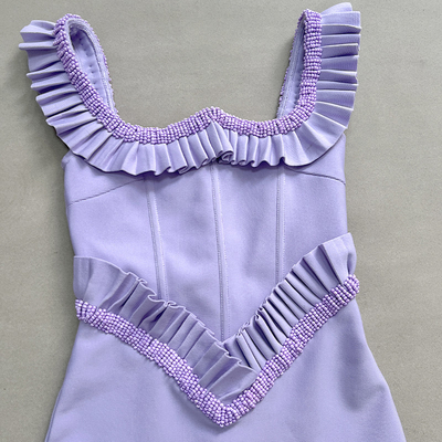 SB3448 Luxurious Women's Sleeveless Beaded Elegant Purple Evening Dress Bandage Bodycon Dress for Women's Dinner Party
