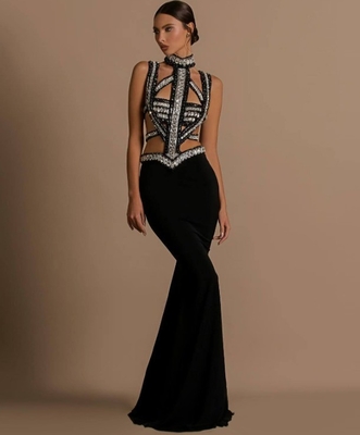 SB3438 Kimshein Maxi Party Dress All Seasons Sexy Bandage Dress with Crystal Rhinestones and Waterfall Design
