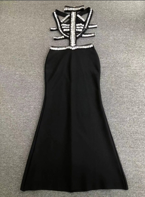 SB3438 Kimshein Maxi Party Dress All Seasons Sexy Bandage Dress with Crystal Rhinestones and Waterfall Design