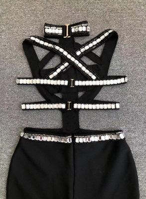 SB3438 Kimshein Maxi Party Dress All Seasons Sexy Bandage Dress with Crystal Rhinestones and Waterfall Design