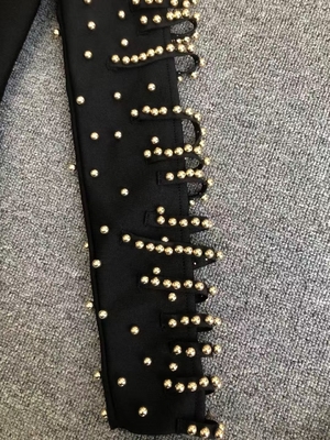 LS2649 Black Luxurious Pearl Embellished Bandage Dress for Women in Spring and Autumn Elegant Celebrity Tight Party Dress
