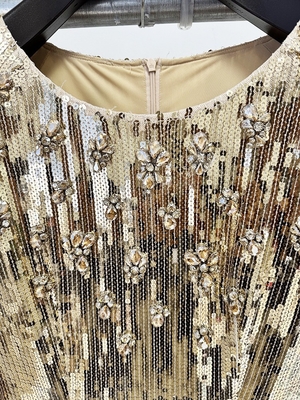 LS2659 Shiny Gold Crystal Sequin Dress Long Sleeve Tight Dress for Birthday Party Fashion Dress Pure Color No Train No Tail
