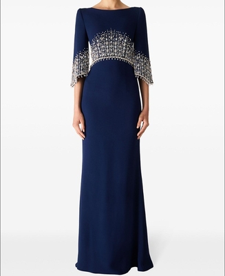 Polyester Lining LS2658 Water Drill Luxury Dress for Women Elegant Short-Sleeved Long Nightclub Party Birthday Dress