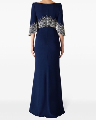 Polyester Lining LS2658 Water Drill Luxury Dress for Women Elegant Short-Sleeved Long Nightclub Party Birthday Dress