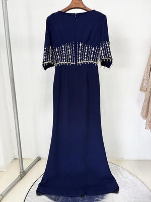 Polyester Lining LS2658 Water Drill Luxury Dress for Women Elegant Short-Sleeved Long Nightclub Party Birthday Dress