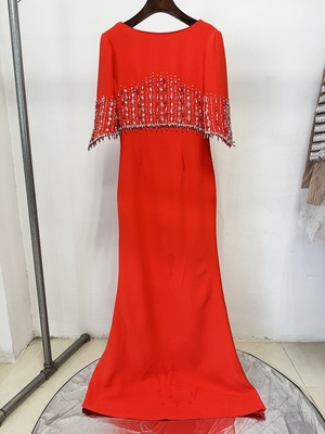Polyester Lining LS2658 Water Drill Luxury Dress for Women Elegant Short-Sleeved Long Nightclub Party Birthday Dress