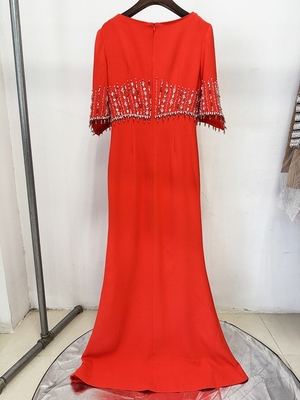 Polyester Lining LS2658 Water Drill Luxury Dress for Women Elegant Short-Sleeved Long Nightclub Party Birthday Dress