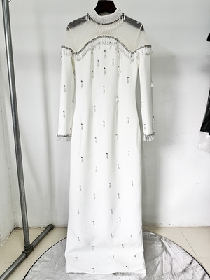 LS2657 Satin Fabric Long Sleeve Sexy Women's Luxury Dress with Regular Sleeves and Elegant Pearl Diamond