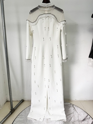 LS2657 Satin Fabric Long Sleeve Sexy Women's Luxury Dress with Regular Sleeves and Elegant Pearl Diamond