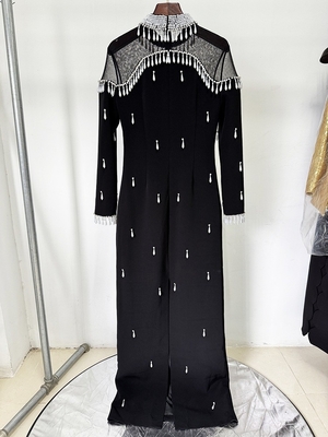 LS2657 Satin Fabric Long Sleeve Sexy Women's Luxury Dress with Regular Sleeves and Elegant Pearl Diamond