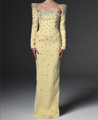 LS2656 Women's Casual Dress Solid Square Neck Long Sleeve Crystal Party Luxurious Dress Elegant for Ladies Custom Logo