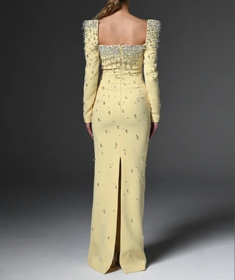 LS2656 Women's Casual Dress Solid Square Neck Long Sleeve Crystal Party Luxurious Dress Elegant for Ladies Custom Logo