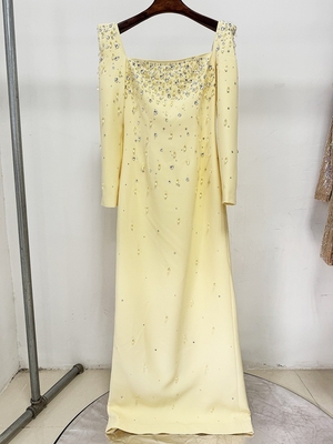 LS2656 Women's Casual Dress Solid Square Neck Long Sleeve Crystal Party Luxurious Dress Elegant for Ladies Custom Logo
