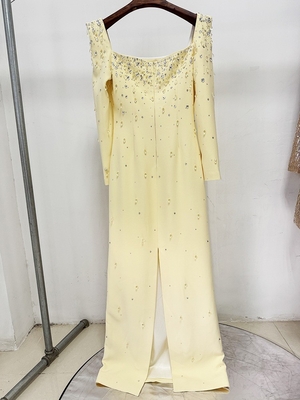 LS2656 Women's Casual Dress Solid Square Neck Long Sleeve Crystal Party Luxurious Dress Elegant for Ladies Custom Logo