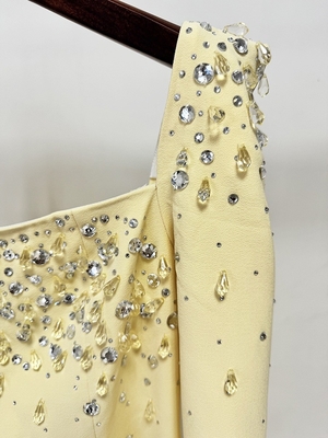 LS2656 Women's Casual Dress Solid Square Neck Long Sleeve Crystal Party Luxurious Dress Elegant for Ladies Custom Logo