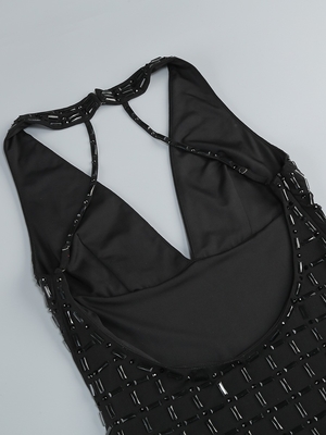 SB3452 Upgrade Your Summer Nights with this Must-Have Black Mesh Maxi Dress featuring Deep V Neck and Sleeveless Design