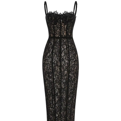 Kimshein Women's Elegant Lace Sleeveless Long Sexy Tight Night Party Dress Make a Statement with Your Style and Elegance