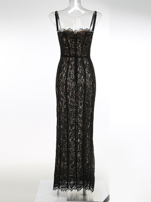 Kimshein Women's Elegant Lace Sleeveless Long Sexy Tight Night Party Dress Make a Statement with Your Style and Elegance