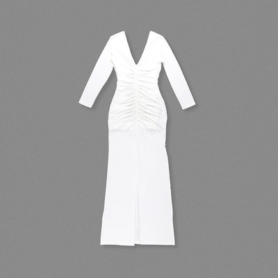 kimshein LS2654 3D Flower White Long Sleeve V-Neck Luxury Dress Elegant Women's Gown for a Glamorous and Luxurious Look