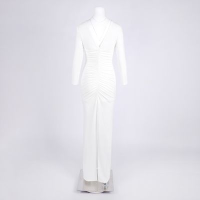 kimshein LS2654 3D Flower White Long Sleeve V-Neck Luxury Dress Elegant Women's Gown for a Glamorous and Luxurious Look