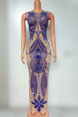 AD2470 Fashionable Mesh Rhinestone Beaded Dress for Women's Party Maxi Dress Single Shoulder Collar Luxurious and Elegant