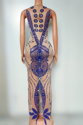 AD2470 Fashionable Mesh Rhinestone Beaded Dress for Women's Party Maxi Dress Single Shoulder Collar Luxurious and Elegant