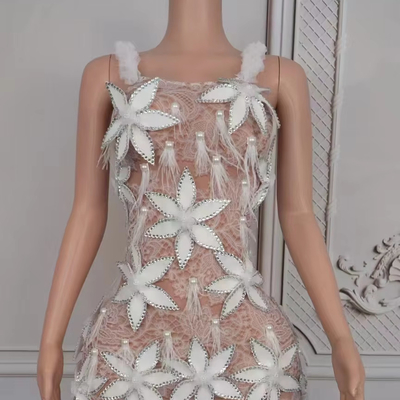 Kimshein AD2568 Women's Fashion Mini Crystal Dress for Dance Party Featuring Other Printing Methods and Feather Design