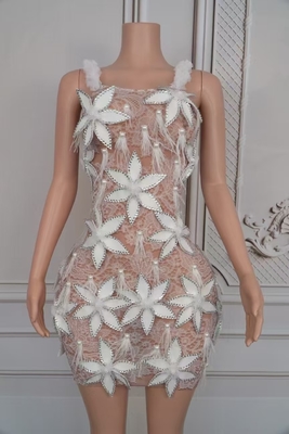 Kimshein AD2568 Women's Fashion Mini Crystal Dress for Dance Party Featuring Other Printing Methods and Feather Design