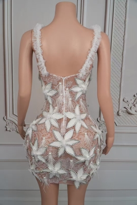 Kimshein AD2568 Women's Fashion Mini Crystal Dress for Dance Party Featuring Other Printing Methods and Feather Design