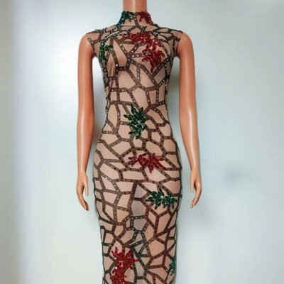 Summer AD2475 Kimshein Sexy Rhinestone Bodycon Evening Dress for Women Luxurious Crystal Mesh Nightclub Maxi Dress