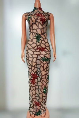 Summer AD2475 Kimshein Sexy Rhinestone Bodycon Evening Dress for Women Luxurious Crystal Mesh Nightclub Maxi Dress