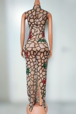 Summer AD2475 Kimshein Sexy Rhinestone Bodycon Evening Dress for Women Luxurious Crystal Mesh Nightclub Maxi Dress