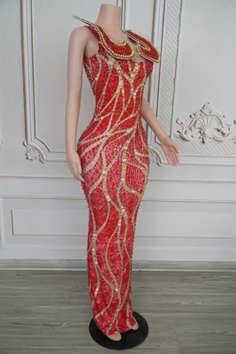Nightclub Clothing Must-Have AD2569 Women's Maxi Dress with Crystal Embellishments and Water Diamonds 160g Fabric Weight