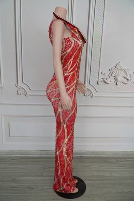 Nightclub Clothing Must-Have AD2569 Women's Maxi Dress with Crystal Embellishments and Water Diamonds 160g Fabric Weight