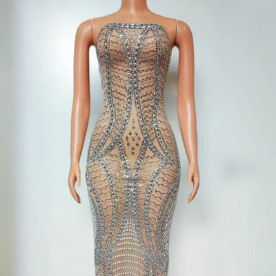 AD2468 None Craft Beaded Crystal Bodycon Off-Shoulder Party Dress with Handcrafted Detail and Regular Sleeves