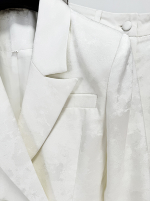 White Elegant Women's Suit Pants Set for Office V-neck Formal Fashion Clothing in Woven Method and Full Sleeve SR2399