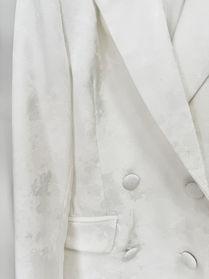 White Elegant Women's Suit Pants Set for Office V-neck Formal Fashion Clothing in Woven Method and Full Sleeve SR2399