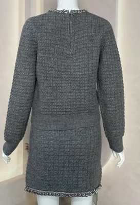 Women's SR2393 Gold Sin Suit O-Neck Knitted Wool and Eco-Friendly Material with Chain Decoration Length Small Calf Pants