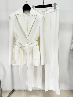 Spring/Autumn Office Lady Outfit SR2396 Kimshein Women's Formal Suit Set with Full Sleeve V-Neck Top and Pants