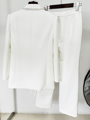 SR2364 Women's Sport Jacket with Buttons and Scarf Two-piece Set Deep V-neck Diamond Embellishment Diamond Decoration