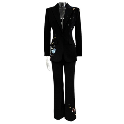 BLAZER Type SR2378 Kimshein Elegant Sequin Suit Set Polyester-Cotton Fabric for Women's Clothing