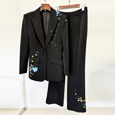 BLAZER Type SR2378 Kimshein Elegant Sequin Suit Set Polyester-Cotton Fabric for Women's Clothing