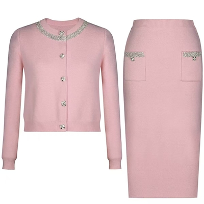 Water Diamond Embellished Spring Suit KD2288 Top Length Regular Sleeve Elegant Two-Piece Set for Women's Everyday Wear