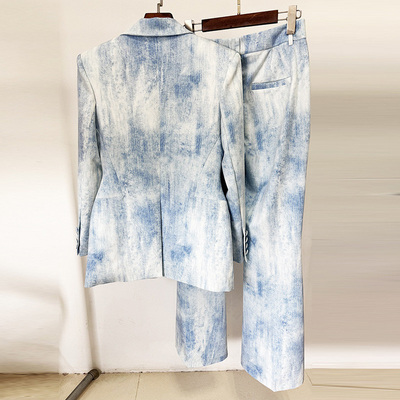 SR2390 Kimshein Women's 2-Piece Long Pants Suit Set Short Top Length Fashionable Printing Suit Jacket and Trousers for Women