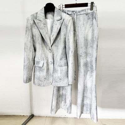 SR2390 Kimshein Women's 2-Piece Long Pants Suit Set Short Top Length Fashionable Printing Suit Jacket and Trousers for Women