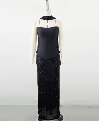 SS2381 Kimshein Fashion Women's Scarf Dress Strapless Set with Sequin Party Bandage Two-Piece Made of Spandex/Polyester