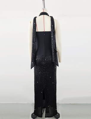 SS2381 Kimshein Fashion Women's Scarf Dress Strapless Set with Sequin Party Bandage Two-Piece Made of Spandex/Polyester