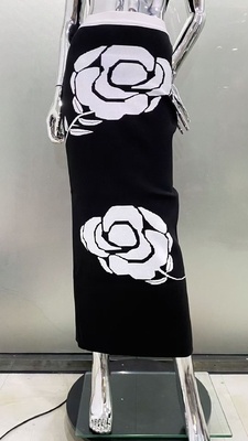 Made SS2374 Fashion Tight-fitting Bandage Two-piece Black Floral Sexy Top and Long Skirt Summer Set with Woven Method